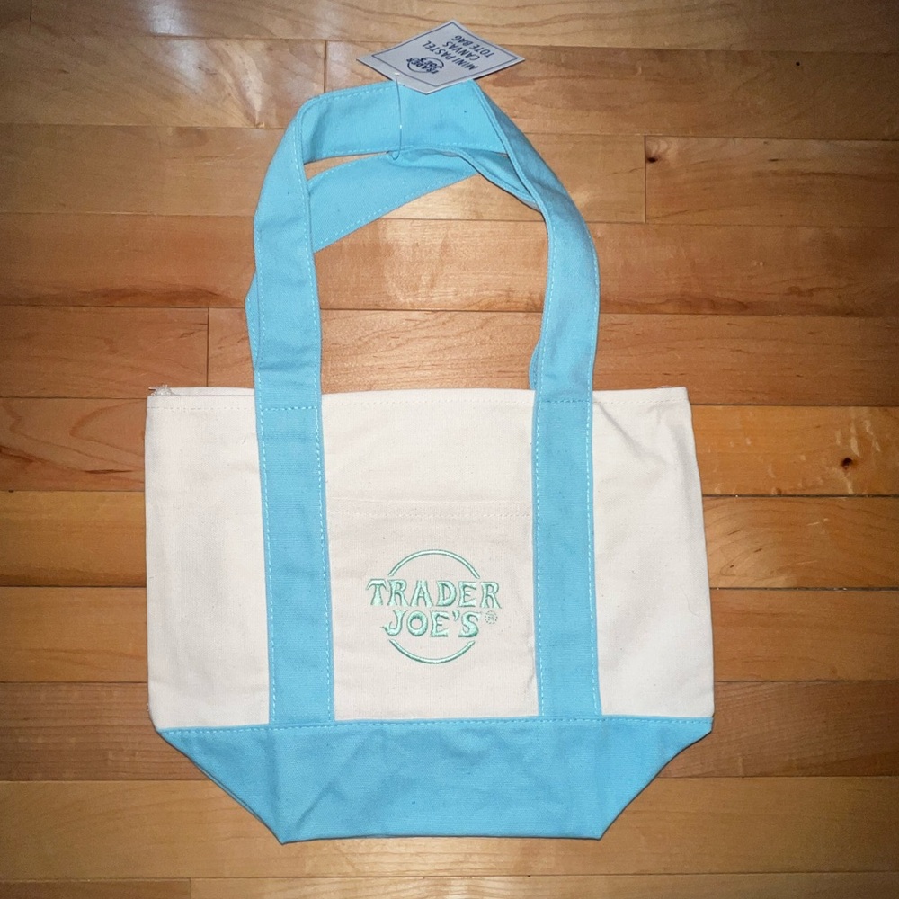 Trader Joe’s Cream & Light Blue Canvas Tote Bag